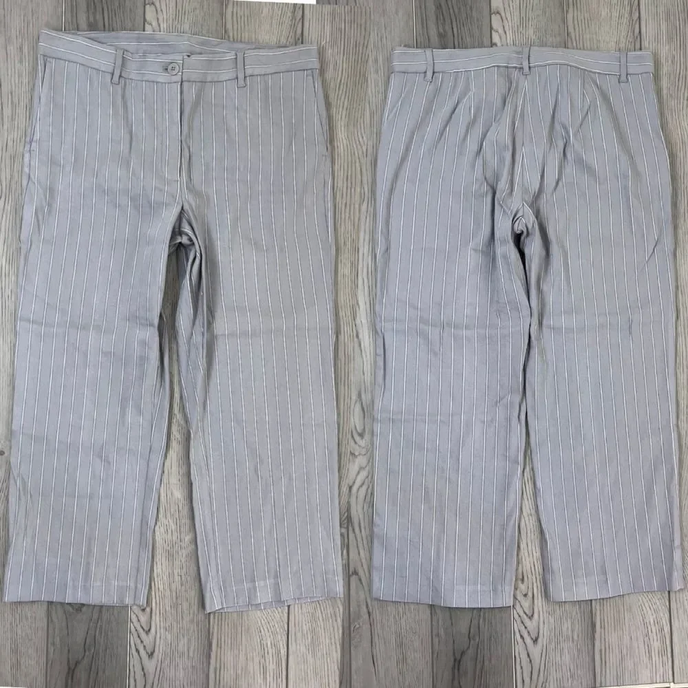 J Jill Women Strip Linen Stretch Straight Leg High Rise Ankle Pant NEW Trouser